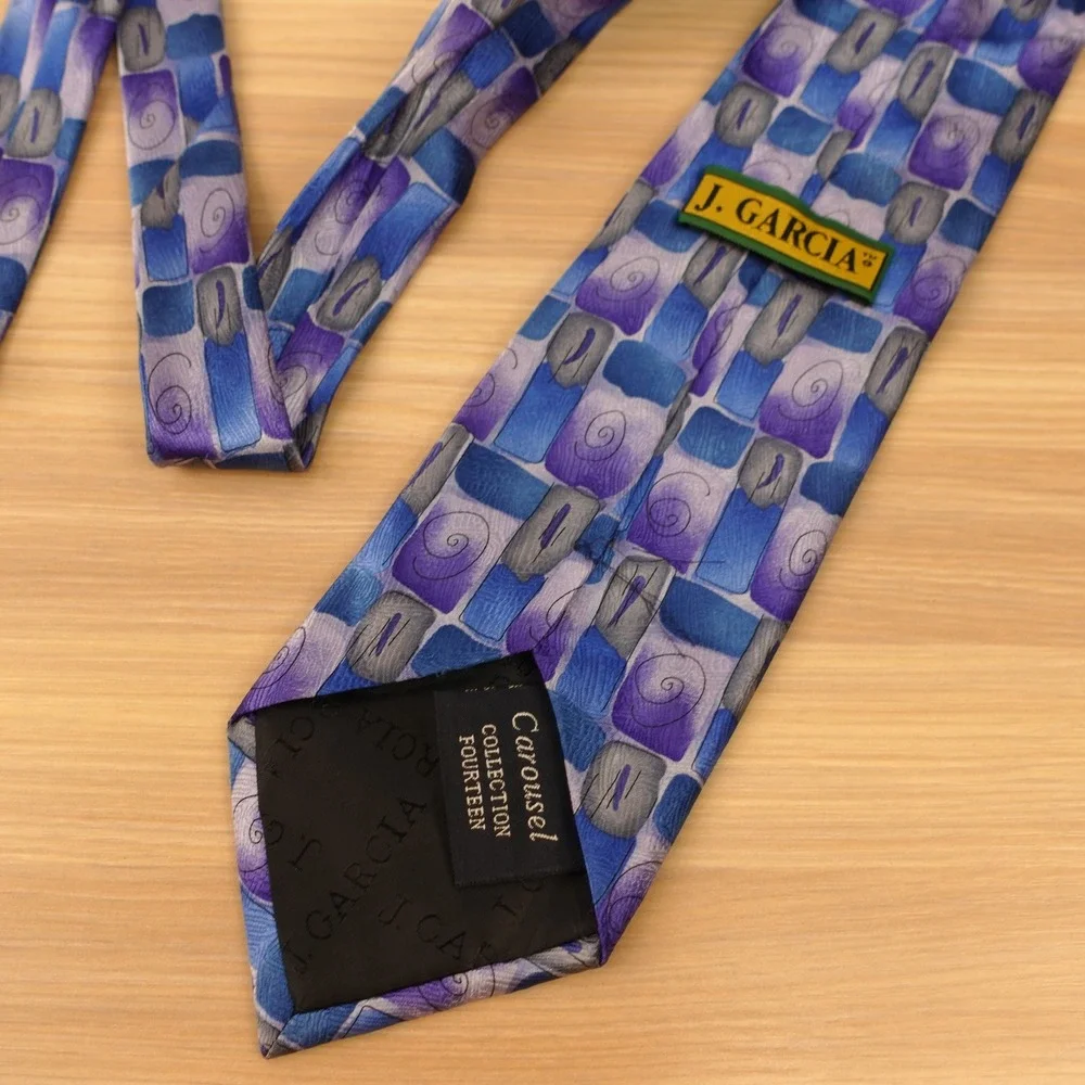 Vintage Art Deco Silk Tie Mens Blue J GARCIA 90s Indie Carousel Collection 14